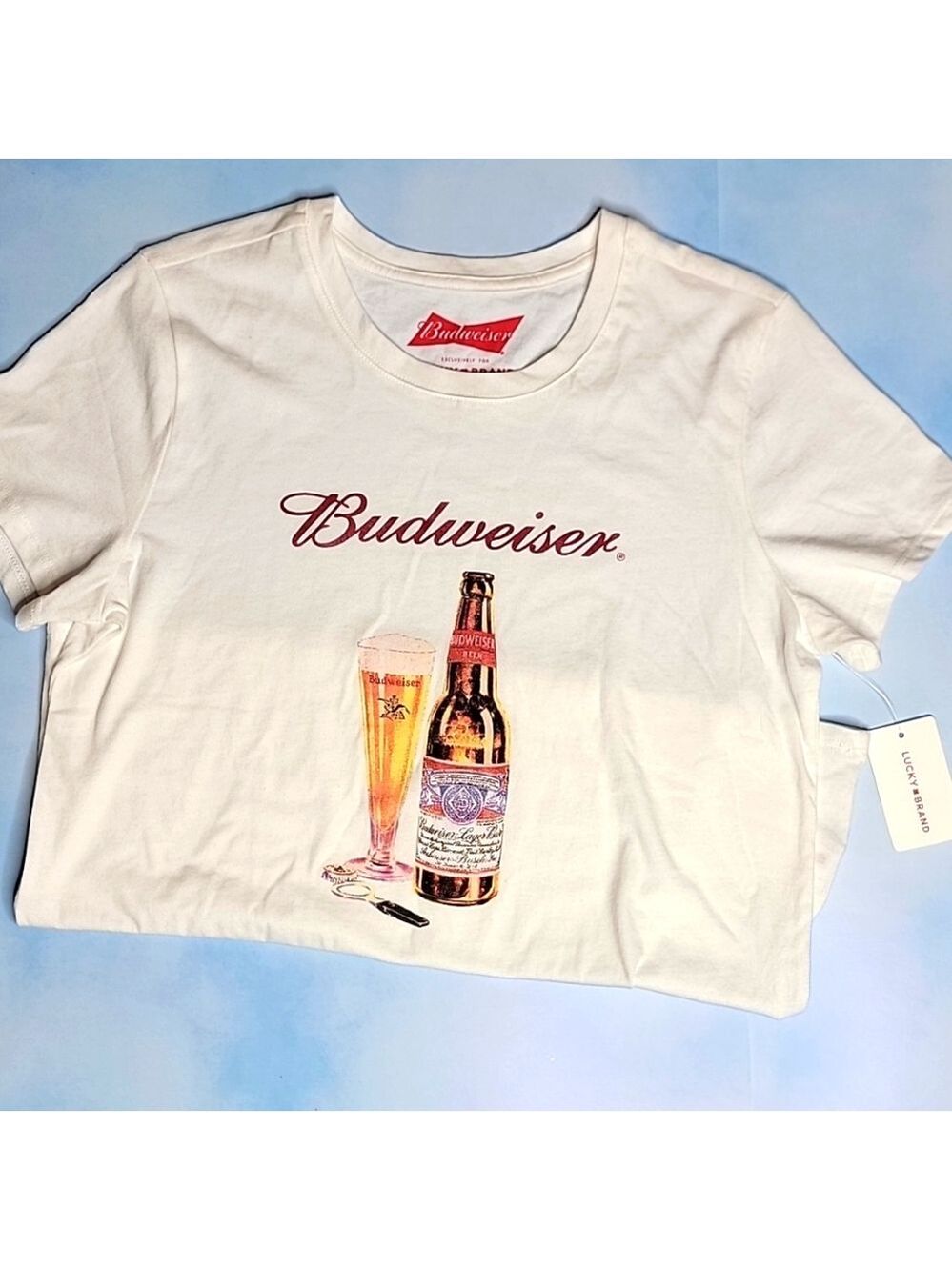 Lucky Brand Budweiser Red and Gold Logo T-Shirt - Picture 3 of 6